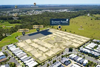 Sunset Palms Retirement Living aerial of community showing local surrounds